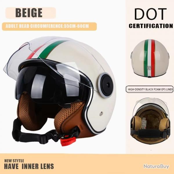 CASQUE DE MOTO AVEC VISIERE STYLE RETRO VINTAGE ITALIE DRAPEAU VESPA COULEURS DOT NEUF