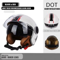 CASQUE DE MOTO AVEC VISIERE STYLE RETRO VINTAGE ITALIE VESPA COULEUR NOIR ET ROUGE DOT NEUF