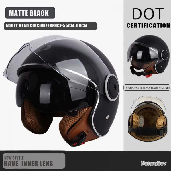 CASQUE DE MOTO AVEC VISIERE STYLE RETRO VINTAGE ITALIE VESPA COULEUR NOIRE DOT NEUF