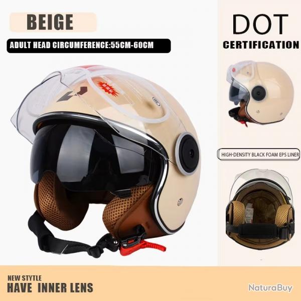 CASQUE DE MOTO AVEC VISIERE STYLE RETRO VINTAGE ITALIE VESPA COULEUR BEIGE DOT NEUF