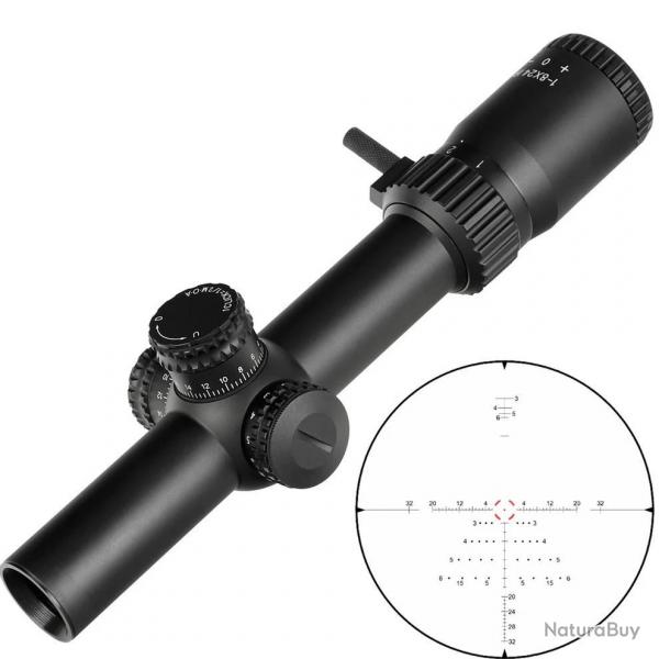 Lunette de chasse 1-8x24 LVPO SFP tube de 30 mm et colliers aux choix