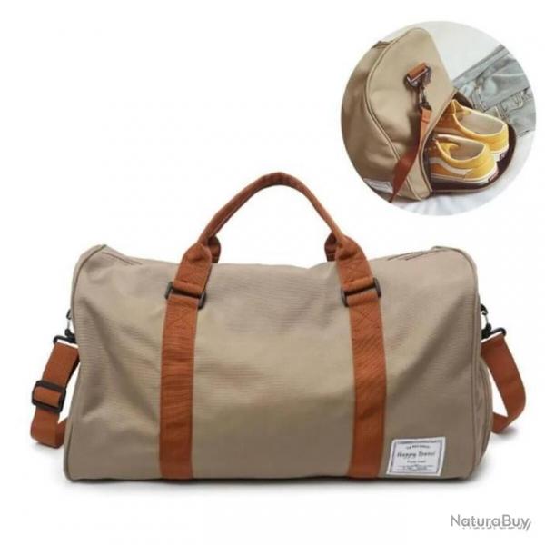 SAC CAMPING / CABINE AVION + POCHE CHAUSSURES - IMPERMABLE - 35 L - BEIGE - LIVRAISON GRATUITE