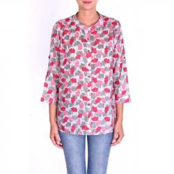 Chemise femme coton imprimé col mao rose foncé rose  S-M (small medium)