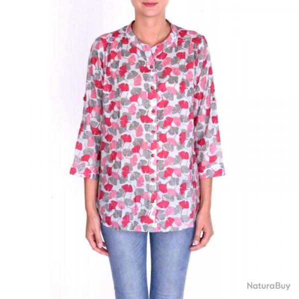 Chemise femme coton imprim col mao rose fonc rose  S-M (small medium)