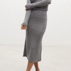 Jupe longue femme chaaude laine mérinos gris  38