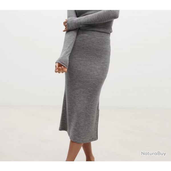 Jupe longue femme chaaude laine mrinos gris  40