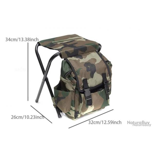 CHAISE DE CAMPING AVEC SAC 10L + 3 POCHES - SAC  DOS - LIVRAISON GRATUITE