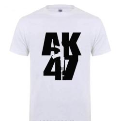 T-shirt motif Ak47 manches courtes coton - Blanc / 4XL