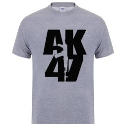 T-shirt motif Ak47 manches courtes coton - Gris / 4XL