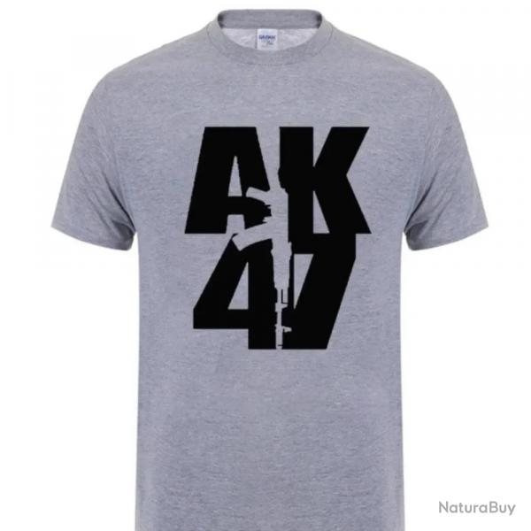 T-shirt motif Ak47 manches courtes coton - Gris / 4XL