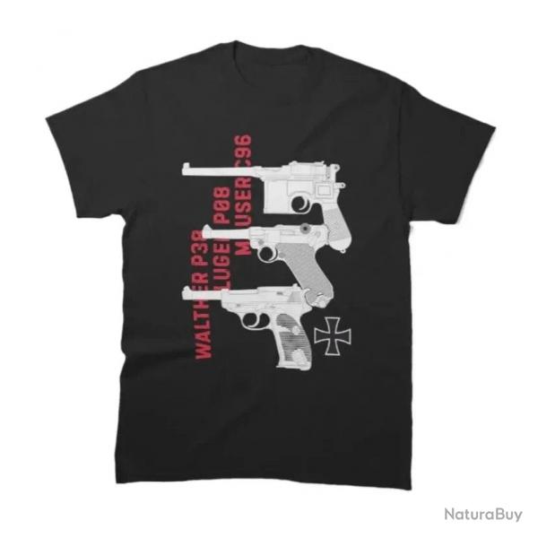 T-shirt Walther P38 Luger P08 Mauser C96 - Noir / M