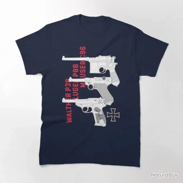 T-shirt Walther P38 Luger P08 Mauser C96 - Navy / L