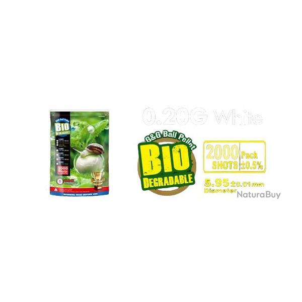 BILLES BIO 0.20G BLANCHES EN SACHET DE 2000 "G&G ARMAMENT "