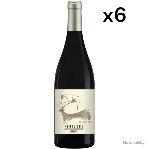 "Le Cerf Noir" IGP Prigord, 100% Merlot 2022, le carton de 6 bouteilles