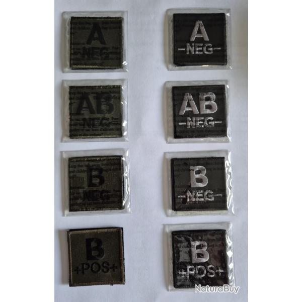 PAS CHER ! Lot de 8 cussons de groupes sanguins en feutre 5x5 cm auto-agripants Velcro Scratch