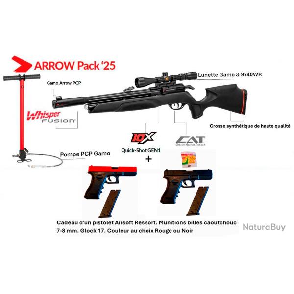 PACK-CADEAU ! Pack-11 Carabine Arrow Gamo 5,5 mm + Cadeau pistolet Airsoft Ressort Glock 17, 7-8 mm