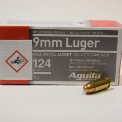 lot 5 boites de 50 cartouches Aguila munitions 9x19 Luger , FMJ  124 Grains