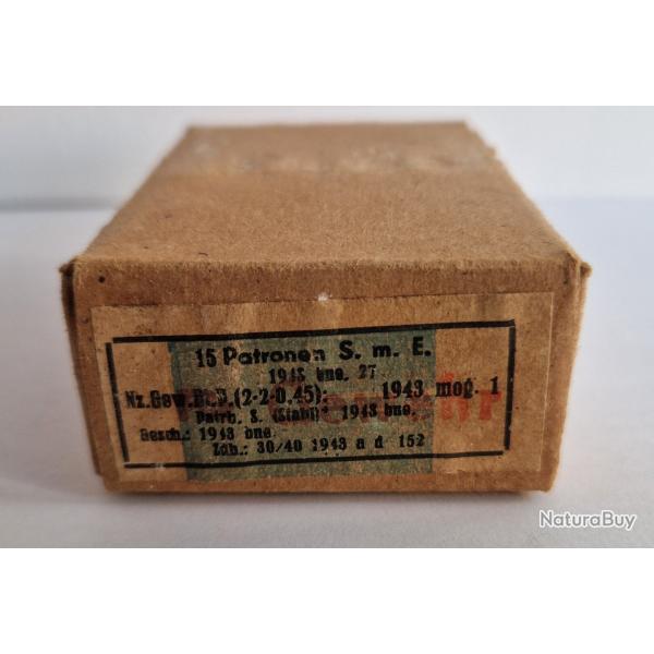 Boite de 15 Patronen S.m.E date 43 avec inscription Fr Gewehr