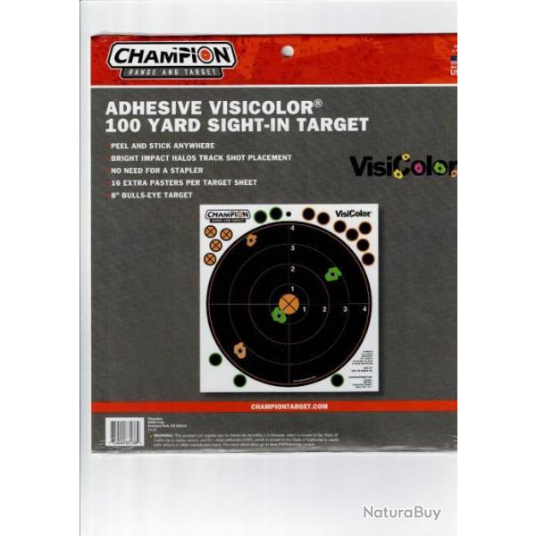 Lot de 20 cibles ractives adhsives Champion VisiColor de 8" (centres de cibles C50) FFTir pistolet
