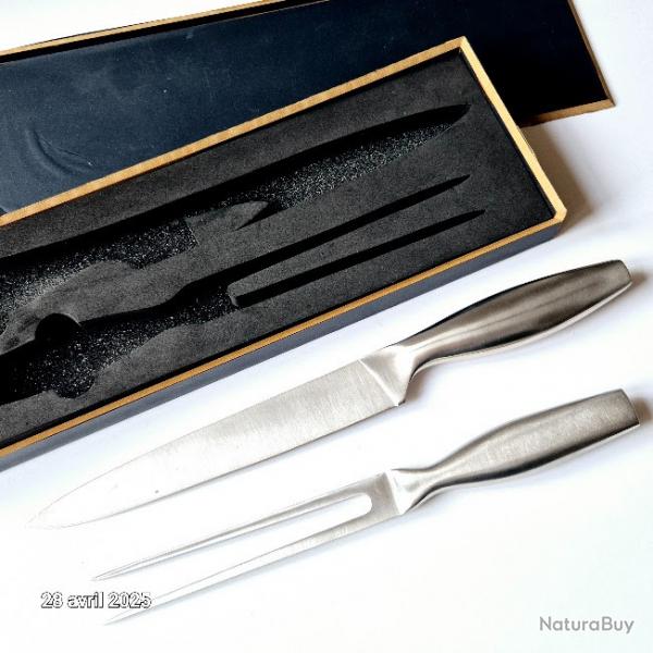 Ensemble couteau  dcouper et fourchette en inox massif