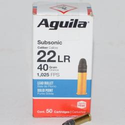 lot 500 cartouches cal 22lr, aguila Subsonic round nose 40 grains
