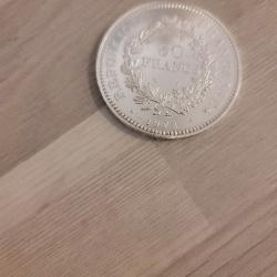 pièce de 50 francs HERCULE poids 30 grammes,diamètre 41 mm  titrage d'argent pur 900 