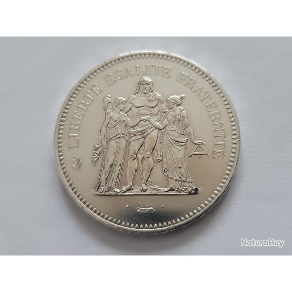 pice de 50 francs HERCULE poids 30 grammes,diamtre 41 mm  titrage d'argent pour 900  1977