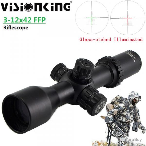 Visionking-Lunette de vise grand angle pour fusil de chasse, 3-12x42 FFP