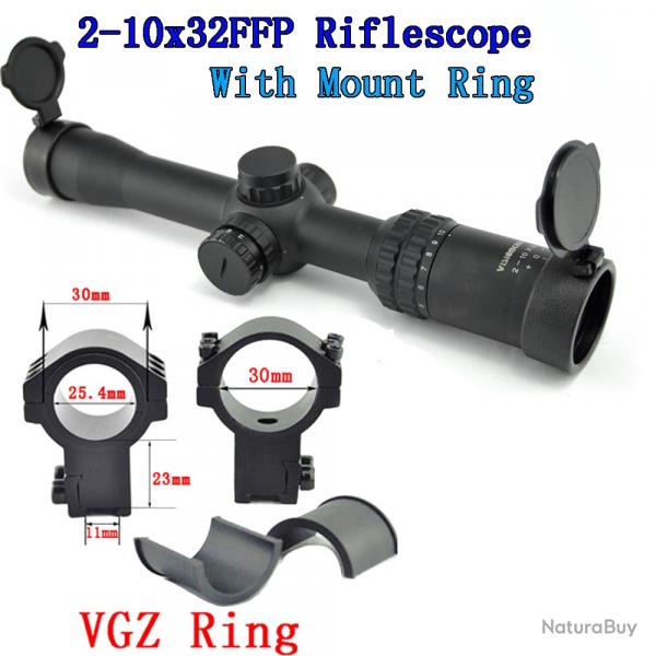Visionking grand Angle 2-10x32 FFP lunette de vise clairage compact Mil-Dot -**with 11mm High Ring