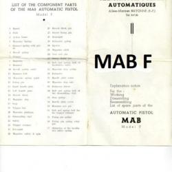 4 pages sur le pistolet MAB F calibre 22lr (démontage et éclaté) - VENDU PAR JEPERCUTE (m2418)