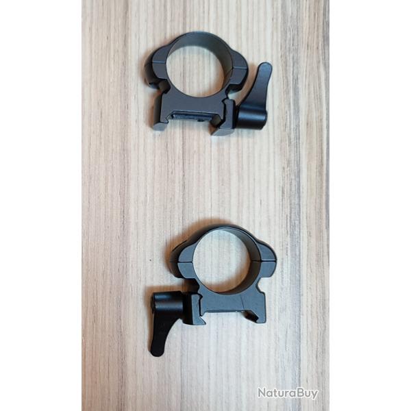 Colliers Acier diamtre 25,4 MM bas  leviers, pour rail Weaver Picatinny