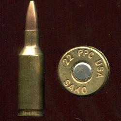 .22 PPC USA - marquage : 22 PPC USA SAKO - balle cuivre pointe creuse - étui de 38.3 mm