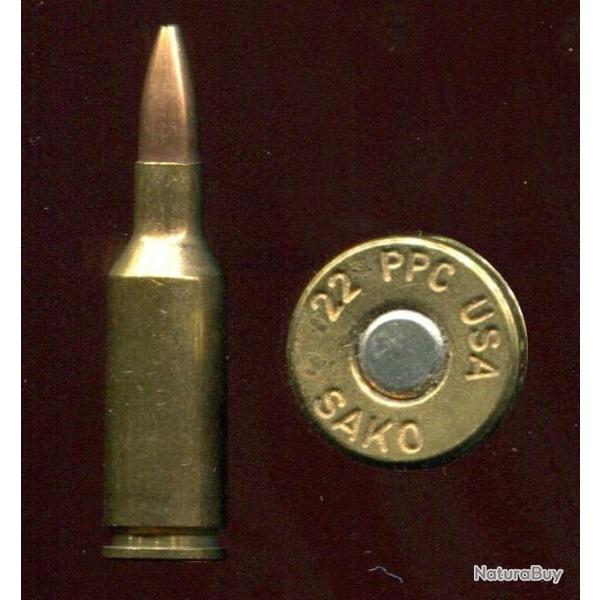 .22 PPC USA - marquage : 22 PPC USA SAKO - balle cuivre pointe creuse - tui de 38.3 mm