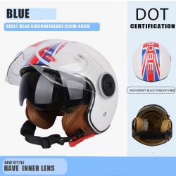 CASQUE DE MOTO AVEC VISIERE STYLE RETRO VINTAGE ITALIE VESPA COULEUR MOTIF BLEU DOT NEUF