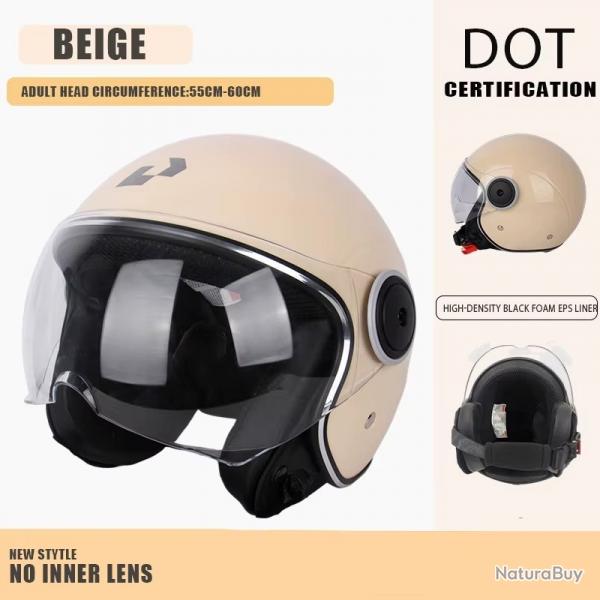 CASQUE DE MOTO AVEC VISIERE STYLE RETRO VINTAGE ITALIE VESPA COULEUR MOTIF BEIGE ET NOIR DOT NEUF