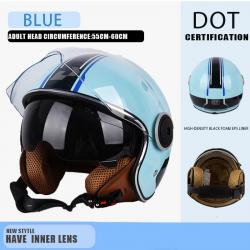CASQUE DE MOTO AVEC VISIERE STYLE RETRO VINTAGE ITALIE VESPA COULEUR BLEU DOT NEUF