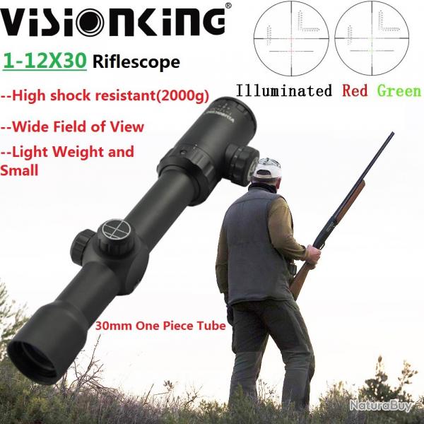 Visionking-Lunette de chasse  grande vue, -**1-12x30