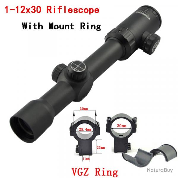 Visionking-Lunette de chasse  grande vue, -**1-12x30 11mm High Ring