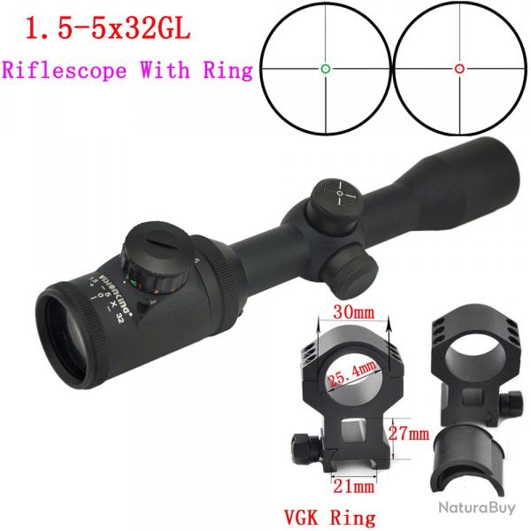 Visionking-Lunette de chasse  grande vue, -**1.5-5x32 Sight 21mm High Ring