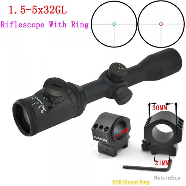 Visionking-Lunette de chasse  grande vue, -**1.5-5x32 Sight 21mm Low Ring