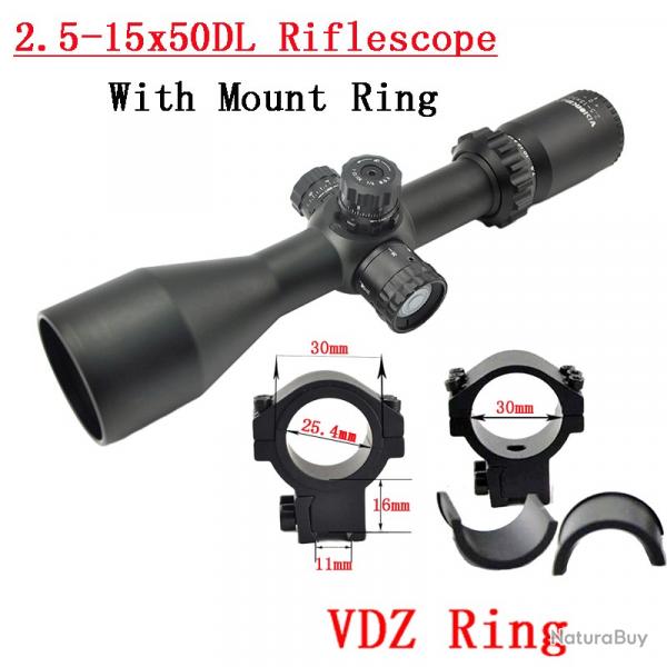 Visionking-Lunette de chasse  grande vue,tube de 30mm -**2.5-15x50 21mm Low