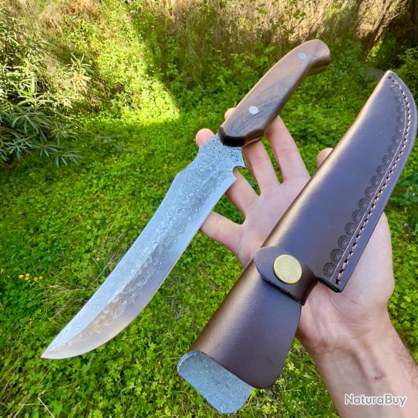 Grand couteau en acier damas full tang avec tui chasse solide collection #301