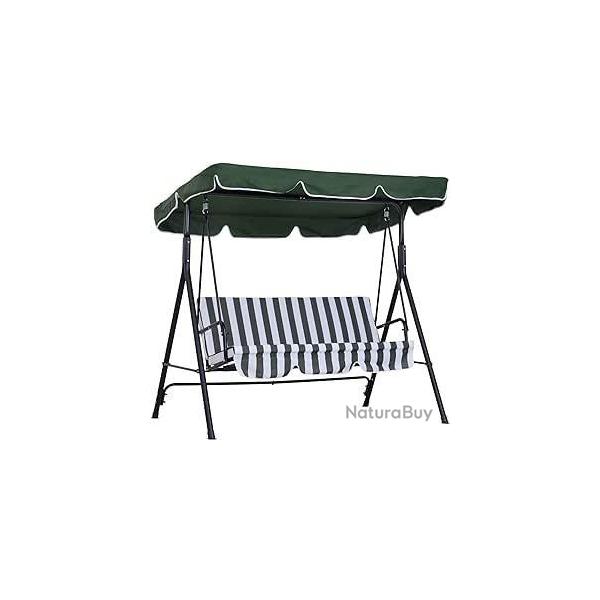 Balancelle de Jardin Acier Vert Blanc - 3 Places - Toit Inclinaison Rglable