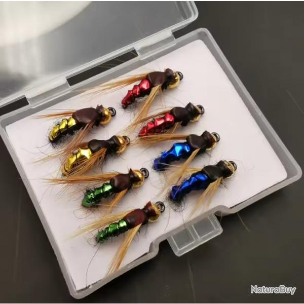 Kit de mouches de pche  la mouche appt artificiel nymphe mouche ralistes  4 couleur 8 pc