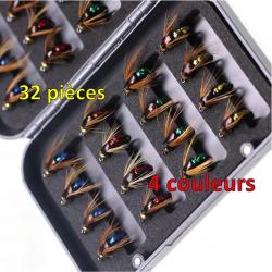 Kit de mouches de pêche à la mouche appât artificiel nymphe mouche réalistes 4 couleurs  32PC