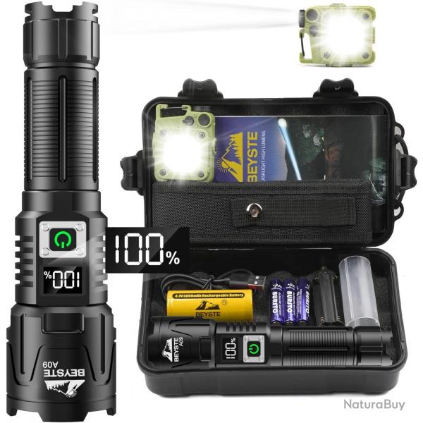 Lampe Torche LED Tactique Ultra Puissante 500000 Lumens USB Batterie 5000mAh tanche IPX6