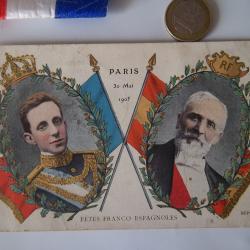 carte postale Paris 1905 fête Franco Espagnoles Alphonse XIII et Émile Loubet