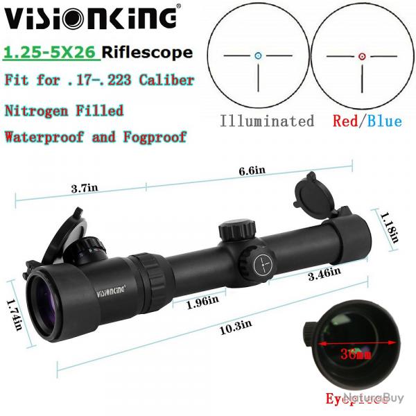 Visionking 1.25-5x26 lunette de vise tactique rticule  trois broches LIVRAISON GRATUITE !!