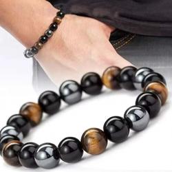 Bracelet de perles d'oeil de tigre en hématite d'obsidienne noire naturelle