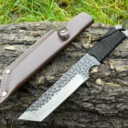 Couteau tanto 22cm brut de forge étui cuir enchère